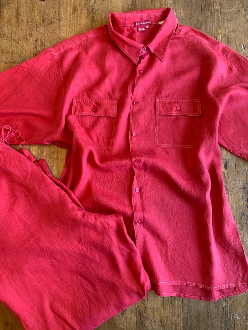 Tulliiano Linen Red Casual Button-Up Shirt and Pant Set
